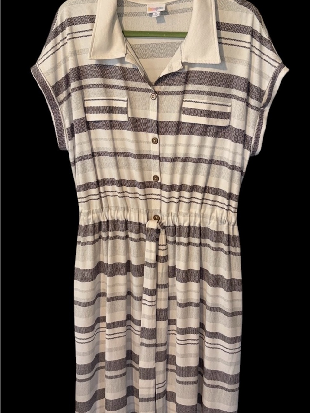 LuLaRoe Striped Button-Front Tunic Dress in Cream & Black